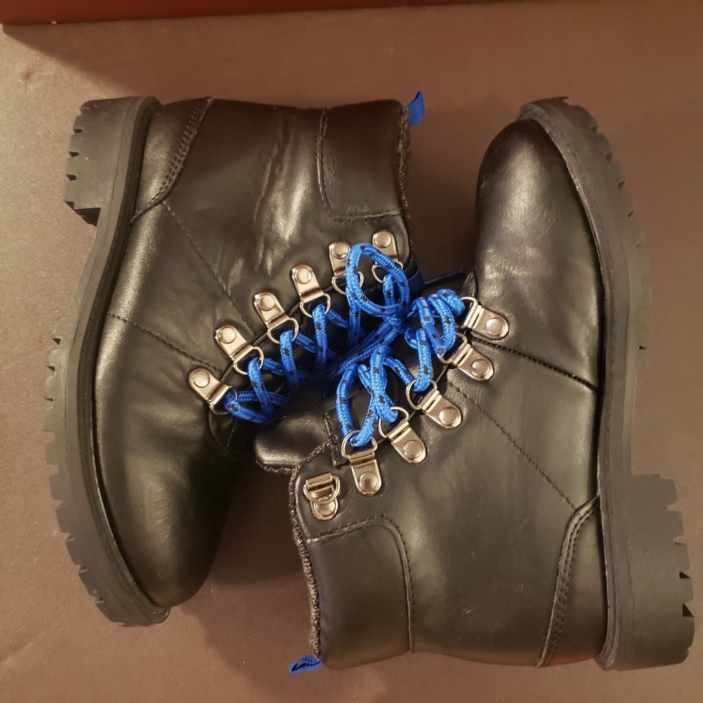 Original Penguin By Munsingwear Kids US 1 Black Leather Lace Up Boots Hiking